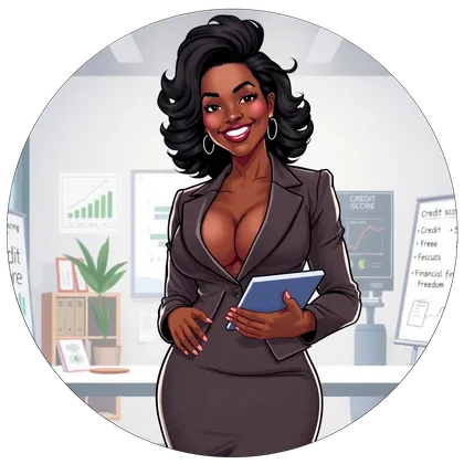 Illustrated human Director holding a tablet in her office