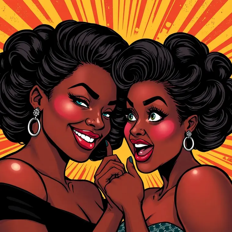 Pop-art illustration of two Black women sharing a knowing look